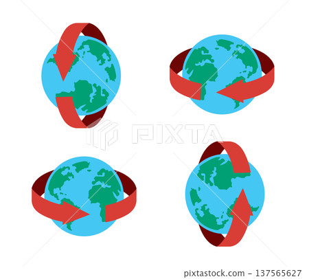 Global Business Cycle Concept with Red Arrow Wrapping Around Earth 137565627