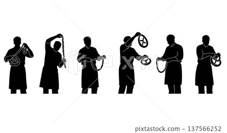 Black Solid Bakers Twisting Pretzels Set of Six on White Background Black Solid Bakers Twisting Pretzels Set of Six on White Background 137566252