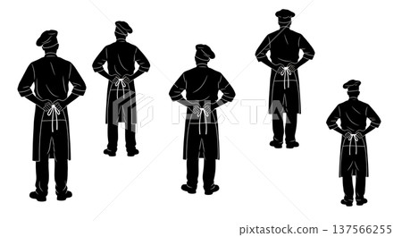 Black Solid Bakers Tying Aprons Set of Six on White Background 137566255