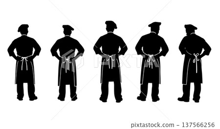 Black Solid Bakers Tying Aprons Set of Six on White Background 137566256