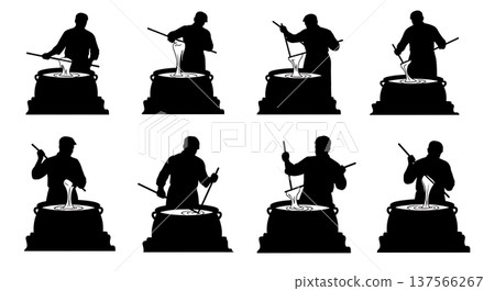 Black Solid Bakers Stirring Large Pots Set of Six on White Background 137566267