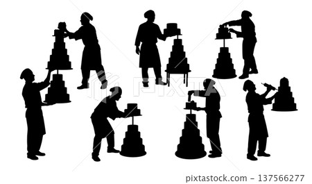 Black Solid Bakers Stacking Wedding Cakes Set of Six on White Background 137566277