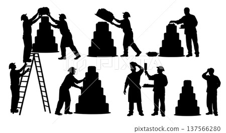 Black Solid Bakers Stacking Wedding Cakes Set of Six on White Background Black Solid Bakers Stacking Wedding Cakes Set of Six on White Background 137566280
