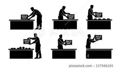 Black Solid Bakers Placing Sold Out Signs Set of Six on White Background 137566285