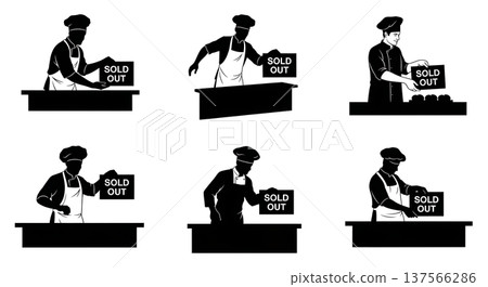Black Solid Bakers Placing Sold Out Signs Set of Six on White Background Black Solid Bakers Placing Sold Out Signs Set of Six on White Background 137566286