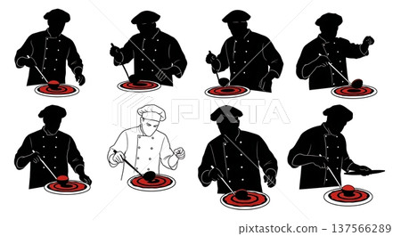 Black Solid Bakers Spreading Pizza Sauce Set of Six on White Background Black Solid Bakers Spreading Pizza Sauce Set of Six on White Background 137566289