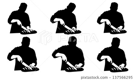 Black Solid Bakers Slicing Bread Loaves Set of Six on White Background Black Solid Bakers Slicing Bread Loaves Set of Six on White Background 137566295