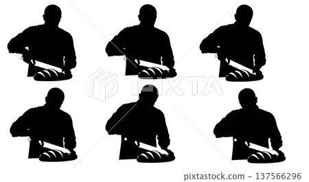 Black Solid Bakers Slicing Bread Loaves Set of Six on White Background Black Solid Bakers Slicing Bread Loaves Set of Six on White Background 137566296