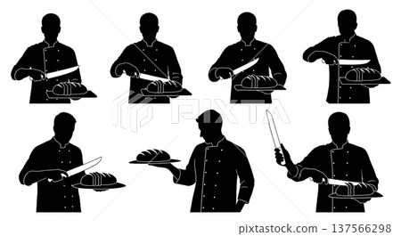 Black Solid Bakers Slicing Bread Loaves Set of Six on White Background Black Solid Bakers Slicing Bread Loaves Set of Six on White Background 137566298