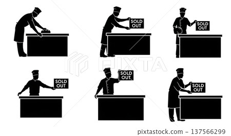 Black Solid Bakers Placing Sold Out Signs Set of Six on White Background Black Solid Bakers Placing Sold Out Signs Set of Six on White Background 137566299