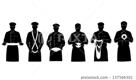 Black Solid Bakers Shaping Bagels Set of Six on White Background 137566301