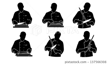 Black Solid Bakers Sharpening Knives Set of Six on White Background 137566308