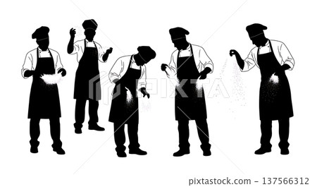 Black Solid Bakers Shaking Aprons Set of Six on White Background 137566312