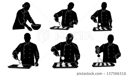 Black Solid Bakers Scooping Cookie Dough Set of Six on White Background 137566318