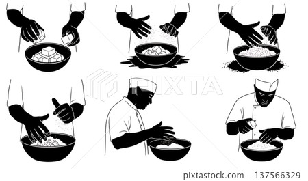 Black Solid Bakers Rubbing Butter and Flour Set of Six on White Background Black Solid Bakers Rubbing Butter and Flour Set of Six on White Background 137566329