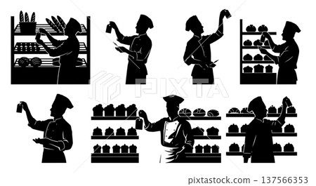 Black Solid Bakers Pricing Shelf Items Set of Six on White Background 137566353