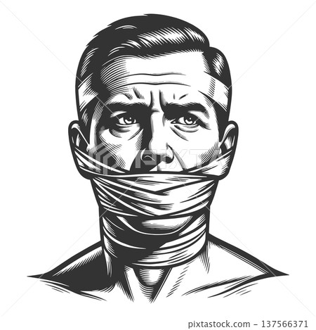 Man Covering Mouth With Cloth Symbolizing Silence Man Covering Mouth With Cloth Symbolizing Silence 137566371