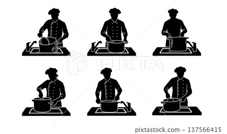 Black Solid Bakers Washing Pots Set of Six on White Background Black Solid Bakers Washing Pots Set of Six on White Background 137566415