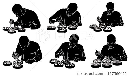 Black Solid Bakers Placing Edible Flowers Set of Six on White Background Black Solid Bakers Placing Edible Flowers Set of Six on White Background 137566421