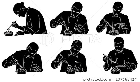 Black Solid Bakers Placing Edible Flowers Set of Six on White Background 137566424