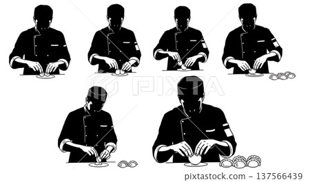 Black Solid Bakers Pinching Dumplings Set of Six on White Background Black Solid Bakers Pinching Dumplings Set of Six on White Background 137566439