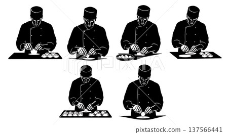 Black Solid Bakers Pinching Dumplings Set of Six on White Background Black Solid Bakers Pinching Dumplings Set of Six on White Background 137566441