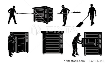 Black Solid Bakers Loading Ovens Set of Six on White Background 137566446