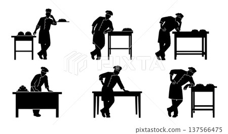 Black Solid Bakers Resting on Tables Set of Six on White Background Black Solid Bakers Resting on Tables Set of Six on White Background 137566475