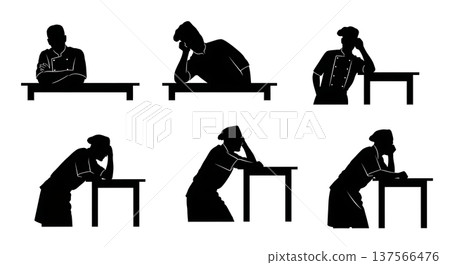 Black Solid Bakers Resting on Tables Set of Six on White Background Black Solid Bakers Resting on Tables Set of Six on White Background 137566476