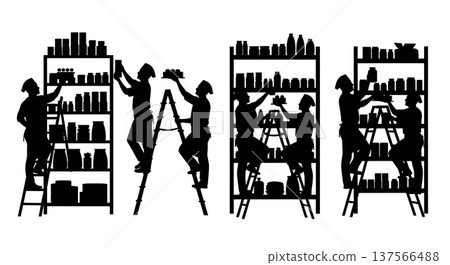 Black Solid Bakers on Ladders Set of Six on White Background Black Solid Bakers on Ladders Set of Six on White Background 137566488