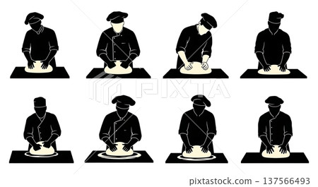 Black Solid Bakers Kneading Dough Set of Six on White Background 137566493