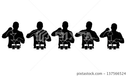 Black Solid Bartenders Split Pouring Drinks Set of Six on White Background Black Solid Bartenders Split Pouring Drinks Set of Six on White Background 137566524