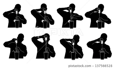 Black Solid Bartenders Squeezing Lime Wedges Set of Six on White Background Black Solid Bartenders Squeezing Lime Wedges Set of Six on White Background 137566528