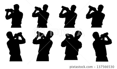 Black Solid Bartenders Shaking Over Shoulder Set of Six on White Background 137566530
