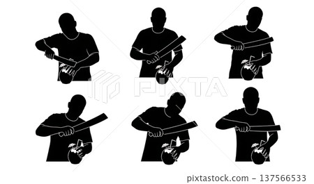 Black Solid Bartenders Slicing Coconuts Set of Six on White Background 137566533
