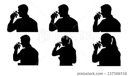 Black Solid Bartenders Smelling Herbs Set of Six on White Background 137566538