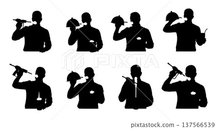 Black Solid Bartenders Smoking Cocktails Set of Six on White Background Black Solid Bartenders Smoking Cocktails Set of Six on White Background 137566539