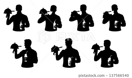 Black Solid Bartenders Smoking Cocktails Set of Six on White Background Black Solid Bartenders Smoking Cocktails Set of Six on White Background 137566540