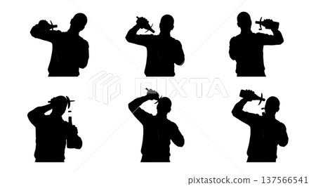 Black Solid Bartenders Sabering Champagne Set of Six on White Background Black Solid Bartenders Sabering Champagne Set of Six on White Background 137566541