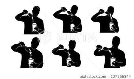 Black Solid Bartenders Scooping Ice Set of Six on White Background Black Solid Bartenders Scooping Ice Set of Six on White Background 137566544