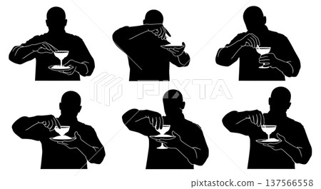 Black Solid Bartenders Rimming Glasses Set of Six on White Background Black Solid Bartenders Rimming Glasses Set of Six on White Background 137566558