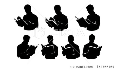 Black Solid Bartenders Reading Recipe Books Set of Six on White Background Black Solid Bartenders Reading Recipe Books Set of Six on White Background 137566565