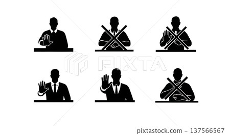 Black Solid Bartenders Refusing Service Set of Six on White Background Black Solid Bartenders Refusing Service Set of Six on White Background 137566567