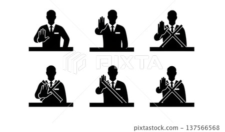 Black Solid Bartenders Refusing Service Set of Six on White Background Black Solid Bartenders Refusing Service Set of Six on White Background 137566568