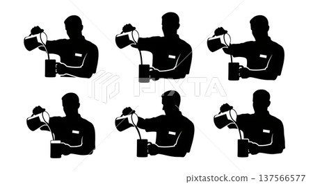 Black Solid Bartenders Pouring Pitchers Set of Six on White Background Black Solid Bartenders Pouring Pitchers Set of Six on White Background 137566577