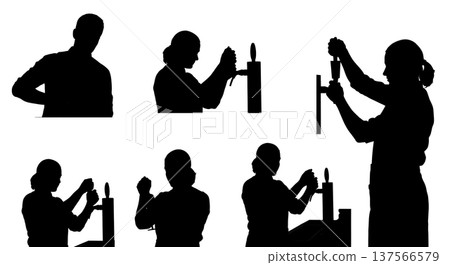 Black Solid Bartenders Pulling Beer Taps Set of Six on White Background Black Solid Bartenders Pulling Beer Taps Set of Six on White Background 137566579