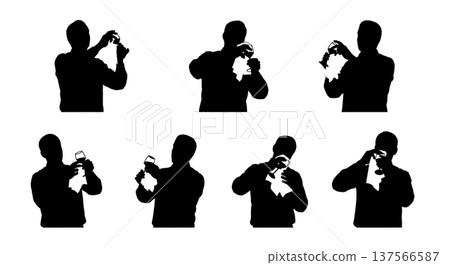 Black Solid Bartenders Polishing Glassware Set of Six on White Background 137566587