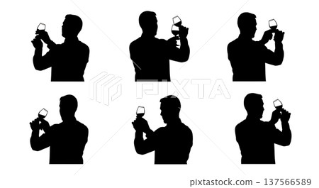 Black Solid Bartenders Polishing Wine Glasses Set of Six on White Background Black Solid Bartenders Polishing Wine Glasses Set of Six on White Background 137566589