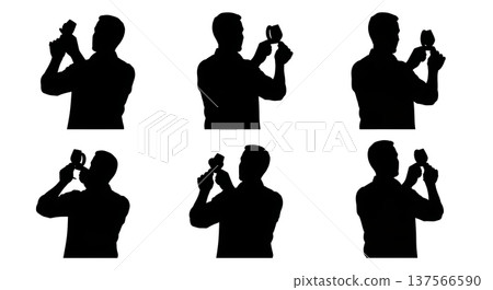 Black Solid Bartenders Polishing Wine Glasses Set of Six on White Background Black Solid Bartenders Polishing Wine Glasses Set of Six on White Background 137566590