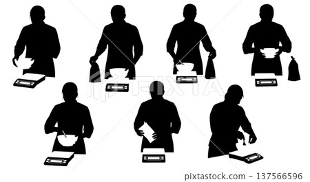 Black Solid Bakers Weighing Ingredients Set of Six on White Background Black Solid Bakers Weighing Ingredients Set of Six on White Background 137566596